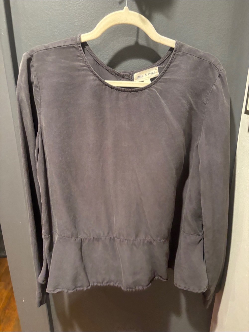 cloth & stone Long-Sleeve Peplum Blouse - Slate Gray